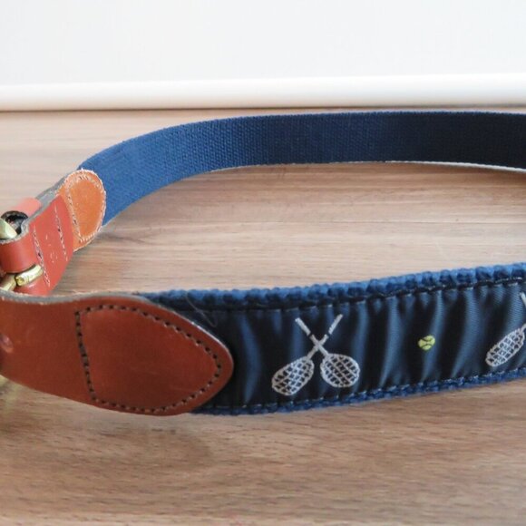 J. PRESS Tan Leather Tennis Woven Preppy Navy Belt - Men's Size 32 - Picture 4 of 14